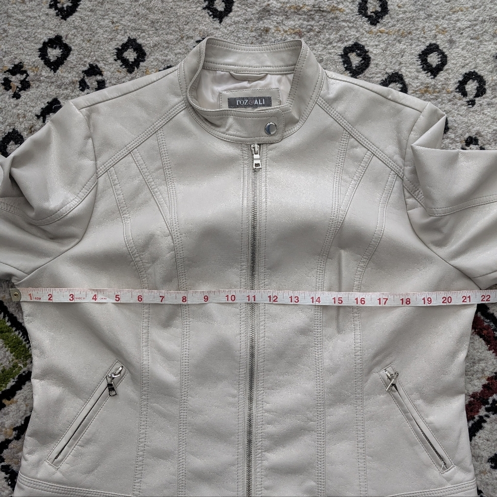 Roz & Ali Faux Leather Moto Jacket, Cream/Off White, XL, Biker - Picture 5 of 8